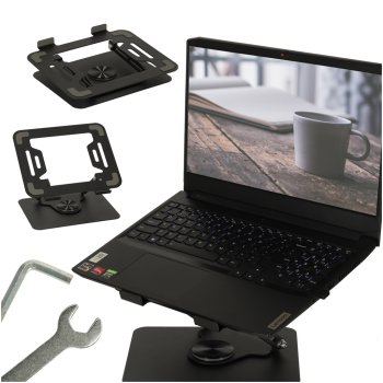 Adjustable Ergonomic Laptop Stand with 360° Rotating Base, Black