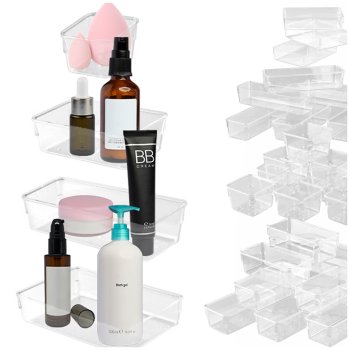 Acrylic Drawer Organizer Set of 25 Bins, 4 Sizes for Storage, Clear