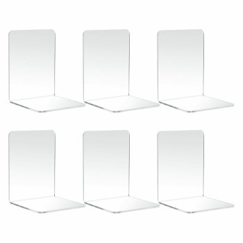 Clear Bookends for Shelves Set of 6, Heavy-Duty Plastic Book Holders for Office & Home