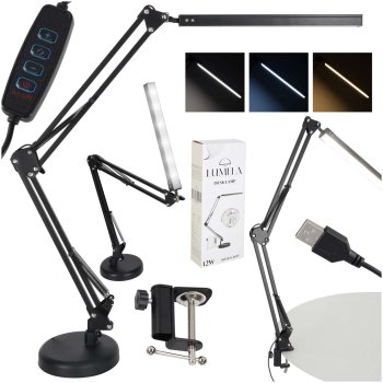 Adjustable LED Desk Lamp with Swing Arm and USB, 2 Mounting Options, Black