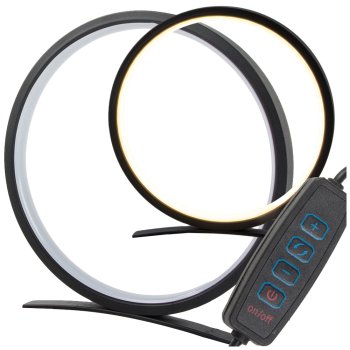 Modern LED Ring Table Lamp with Adjustable Color Temperature and Brightness, Black
