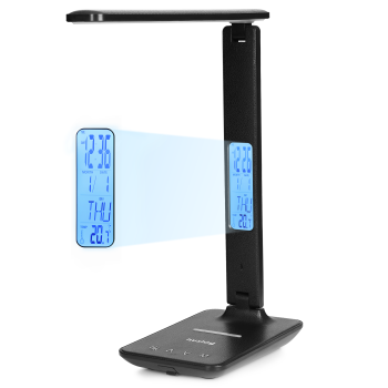 Huslog LED Desk Lamp with Wireless Charger and Clock Display OW-3912, black