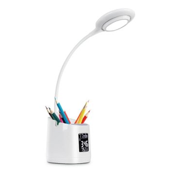 LED Desk Lamp with Organizer, Clock, and Thermometer