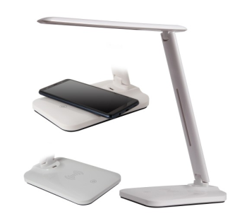 Adjustable Desk LED Lamp Folding Reading Night Table Lamp with Wireless Charger Qi, White