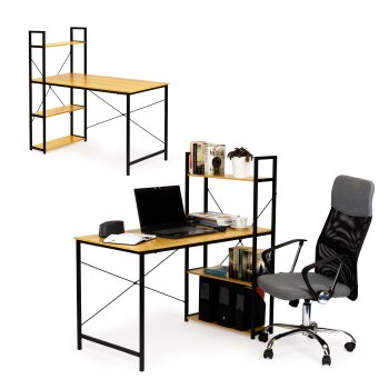 Wooden computer desk with metal shelves, loft style