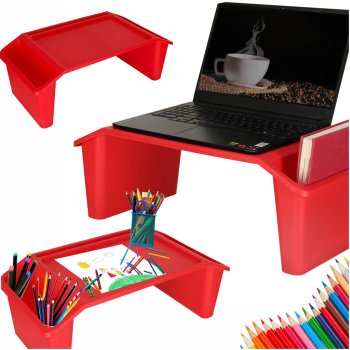 Portable Lap Desk with Organizer for Bed and Sofa, Kids Travel Tray, Red
