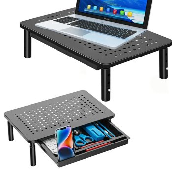 Adjustable Laptop and Monitor Stand with Drawer