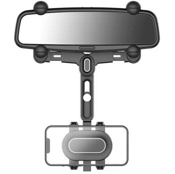 Rear-view mirror phone holder for car, universal adjustable mount, black