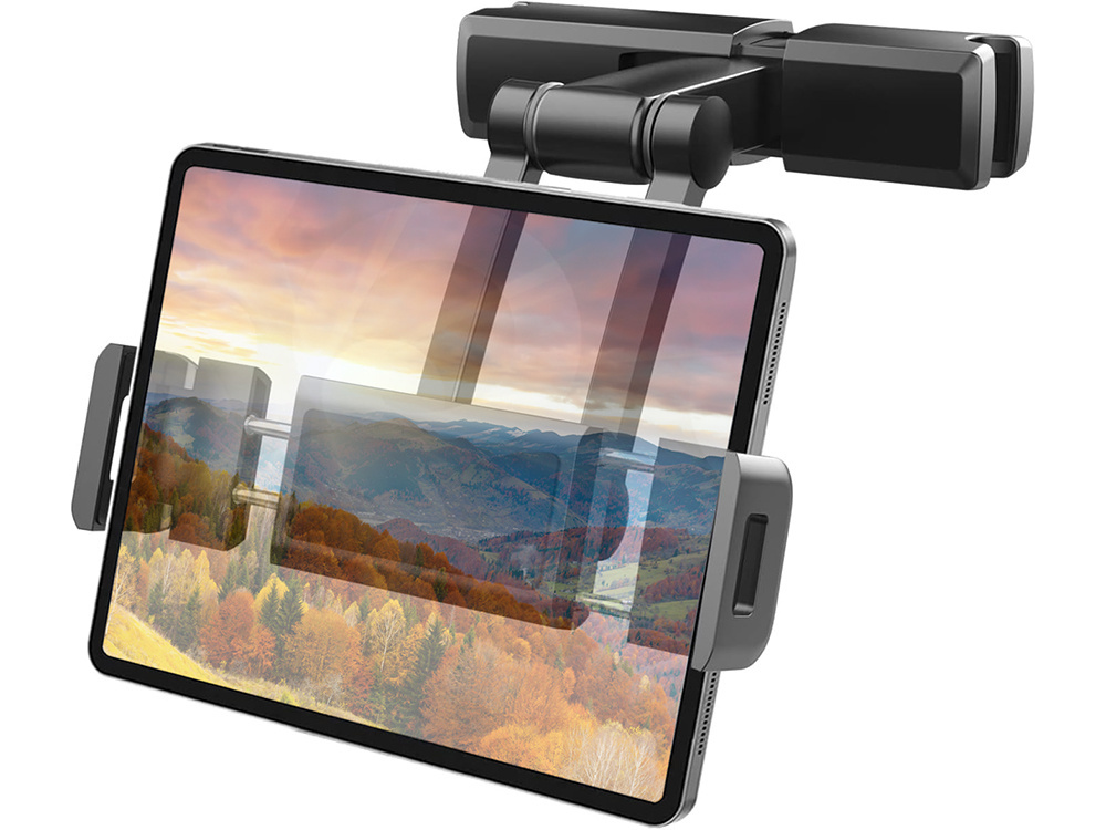 Universal Adjustable Car Headrest Mount for Tablet and Phone, Black (1)