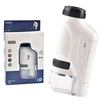 Portable kids' microscope with LED light, 60–120x magnification, black-white