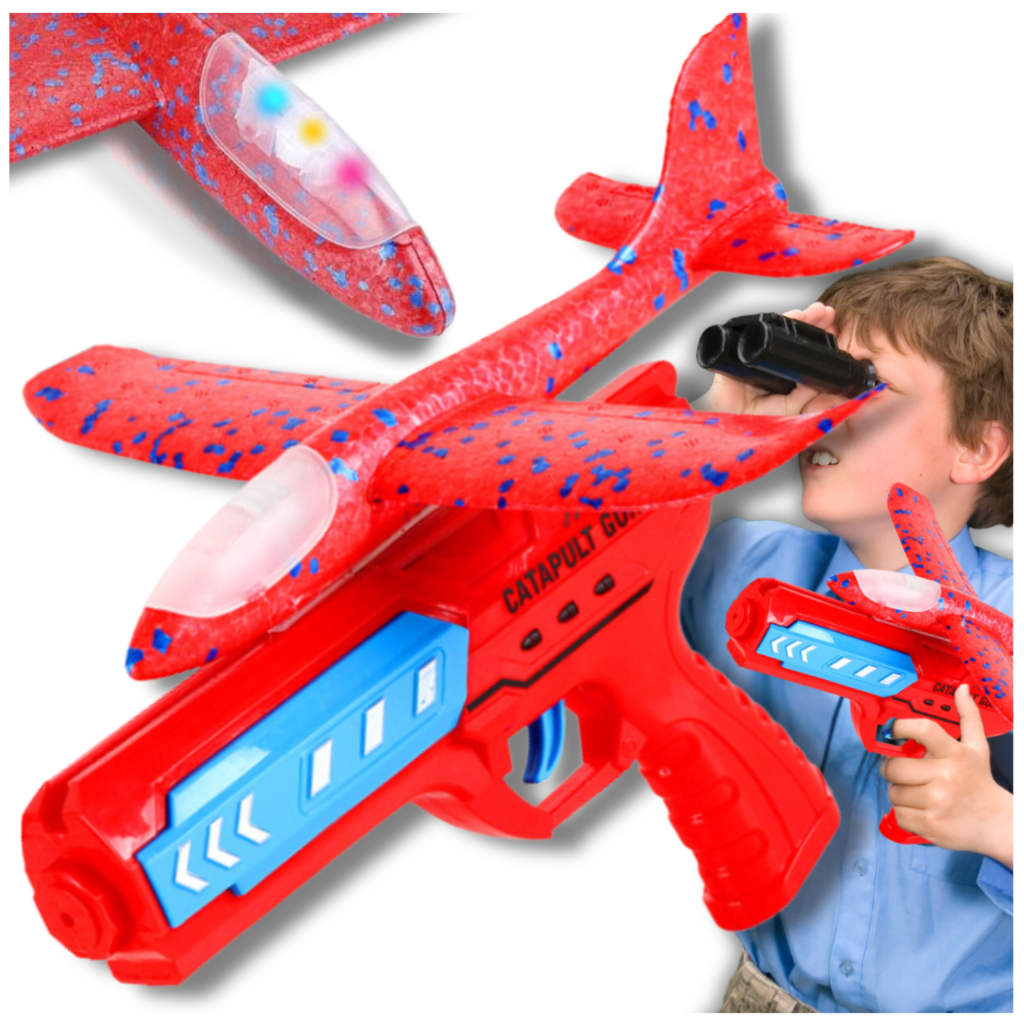 Foam Glider Airplane with Launcher Gun and LED Lights, Red