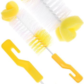 Flexible bottle and glass cleaning brush with sponge tip