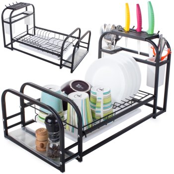 Dish Drying Rack Dish Dryer with Drip Tray, Black