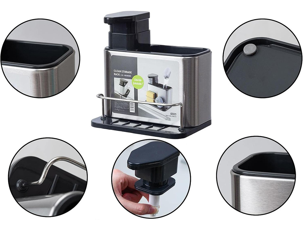 Kitchen Sink Organiser, Dish Soap Dispenser, Sponge Container (3)