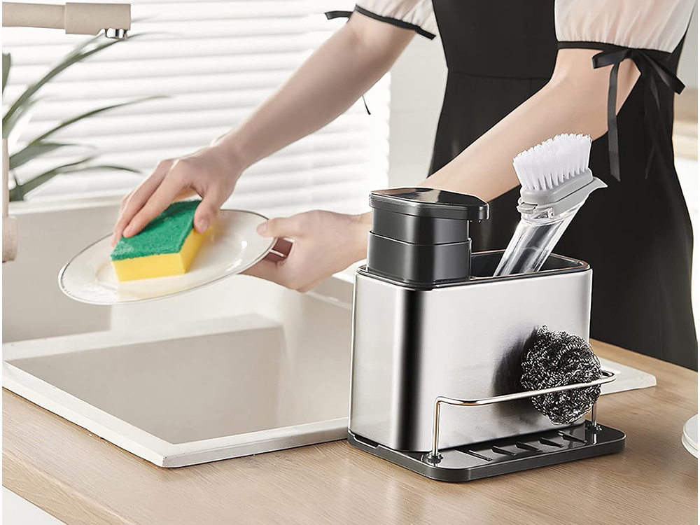 Kitchen Sink Organiser, Dish Soap Dispenser, Sponge Container (6)