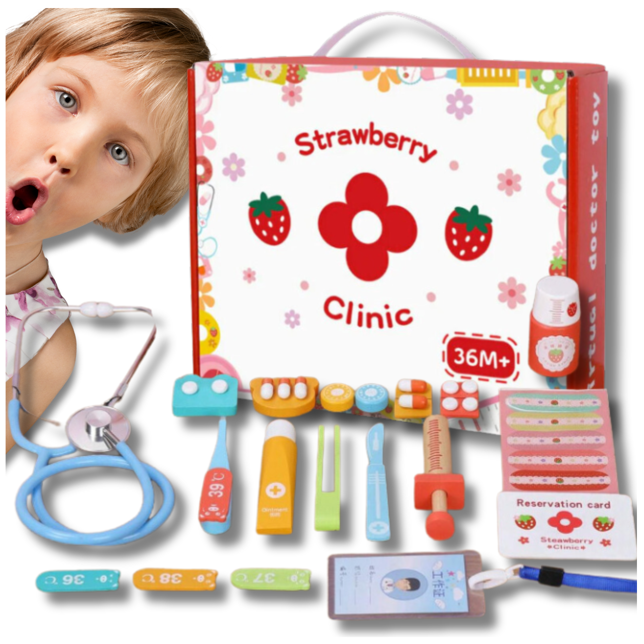 Children's Toy Doctor Set in a Wooden Case