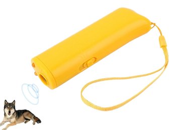 Dog repeller and training device with LED flashlight 3-in-1, yellow