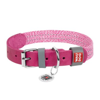 Waudog Classic Dog collar with QR code size L, Pink