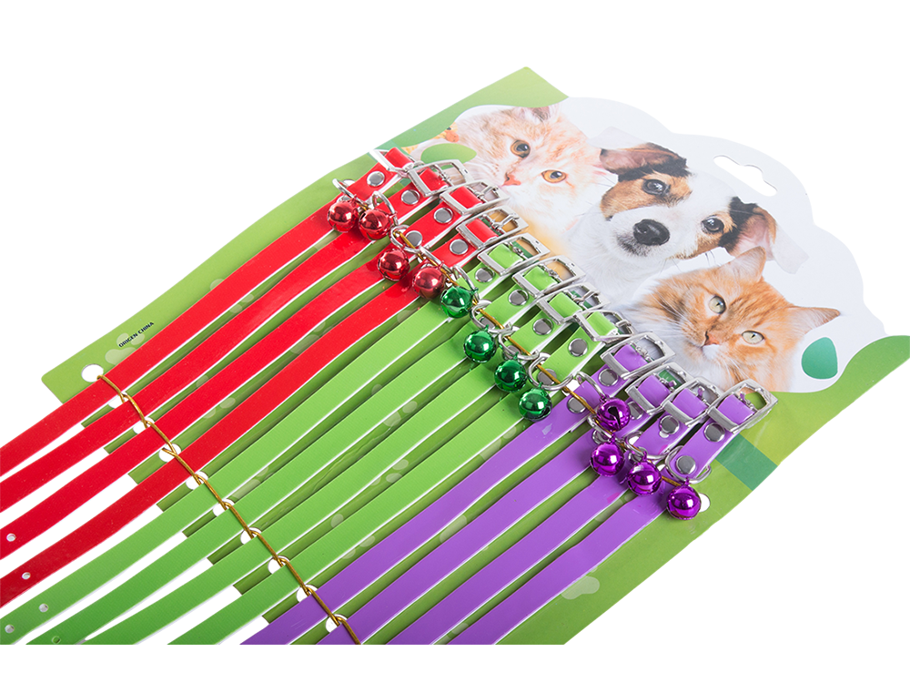 Adjustable collar for dog or cat with bell, 30cm, red/green/purple (0)