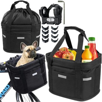 Detachable Bicycle Basket for Handlebars, Foldable Quick-Release Bag