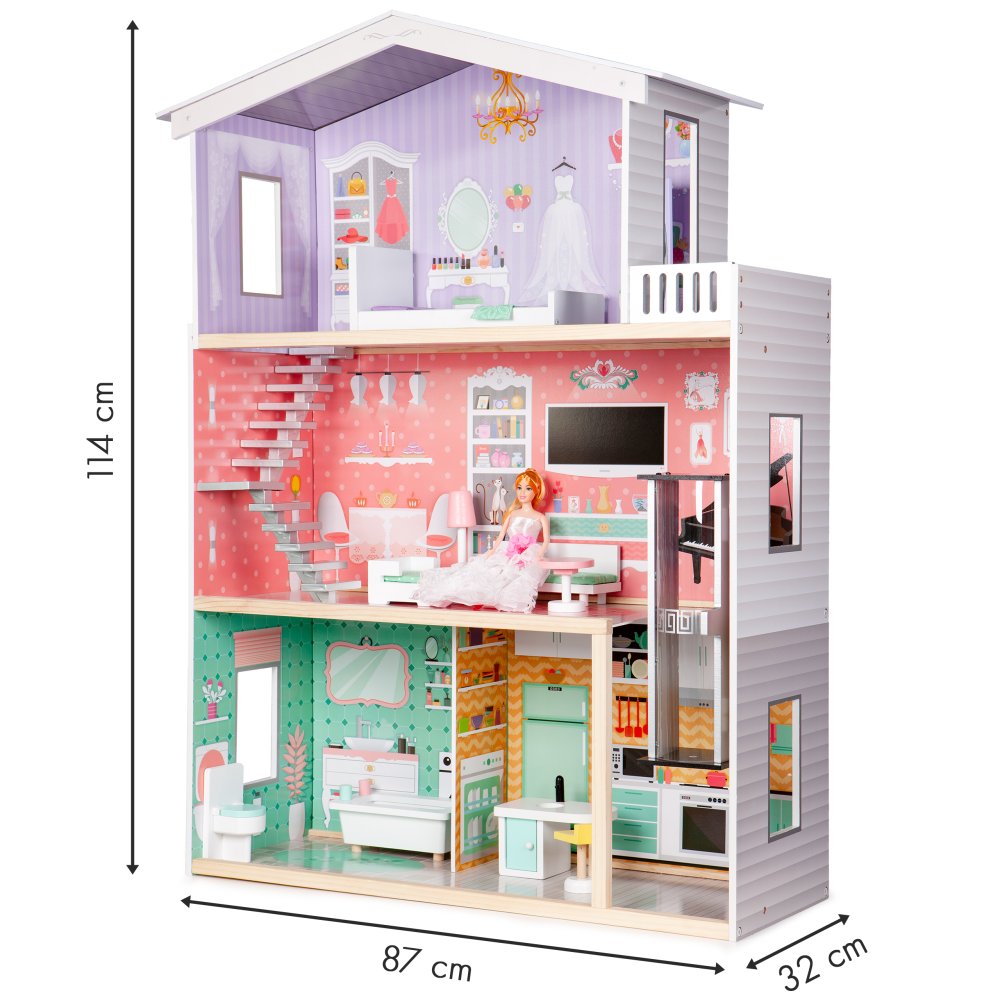 Large Wooden Dollhouse with Elevator and Furniture, ECOTOYS (3)