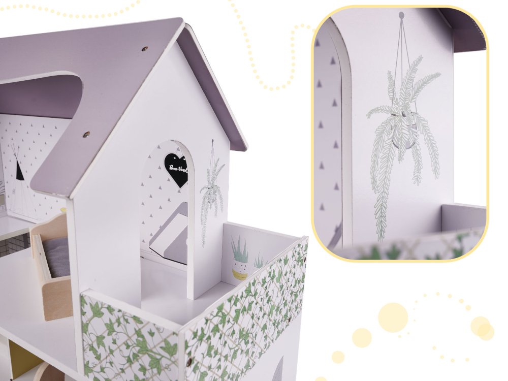 Wooden MDF Play Dollhouse with Furniture, 70cm (9)