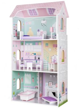 Wooden Dollhouse Ecotoys Jagodowa Residence, 3 Floors, 8 Furniture Pieces