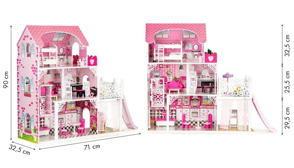 Wooden Dollhouse XXL with Elevator and Slide, 16 Furniture Pieces, ECOTOYS (3)