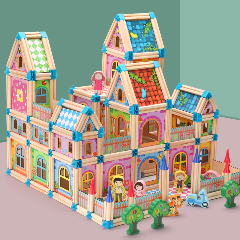 268 Pcs Wooden Building Blocks Doll House Architect House Constructor Gift for Boys and Girls (2)