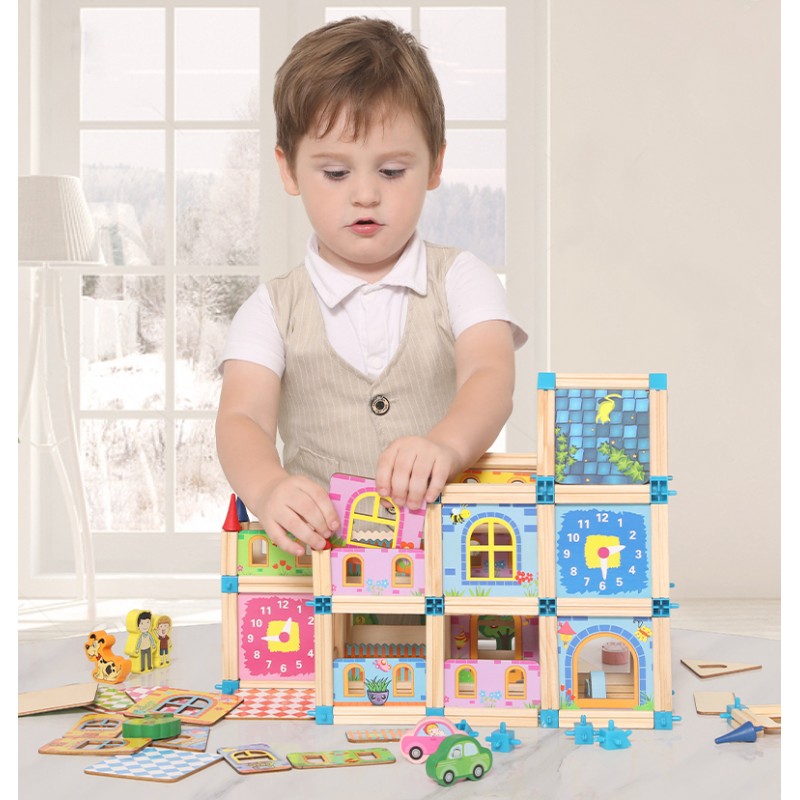 268 Pcs Wooden Building Blocks Doll House Architect House Constructor Gift for Boys and Girls (3)
