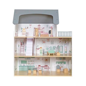 Wooden Dollhouse with Terrace Furniture & Accessories XXL Set