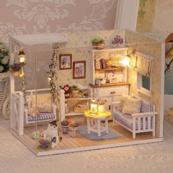 Wooden Retro Dollhouse Room DIY Model with Furniture LED