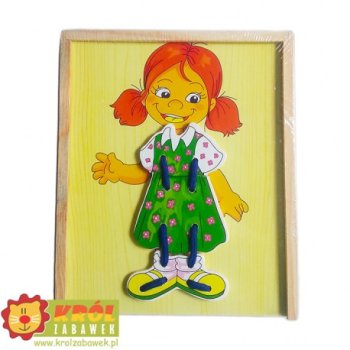 Wooden Girl Dress-Up Doll Lacing Toy for Toddlers