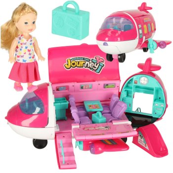 2-in-1 Doll Airplane Playset with Doll and Accessories, Pink