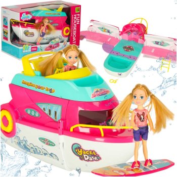Foldable Doll Party Yacht Playset with Doll and Surfboard