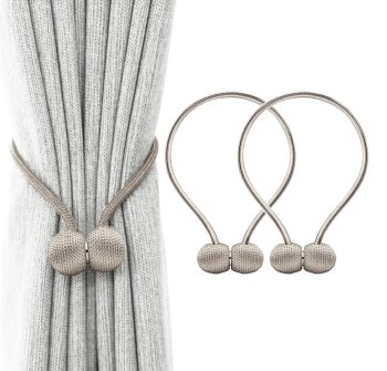 Magnetic Curtain Tiebacks Set of 2 for Drapes and Sheers, Beige