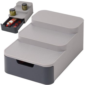 3-Tier Kitchen Cabinet Organizer with Drawer for Spices, Grey