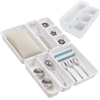 Cutlery, Kitchen Utensils, Tools, Stationery Storage Tray Drawer Modular Organizer, White
