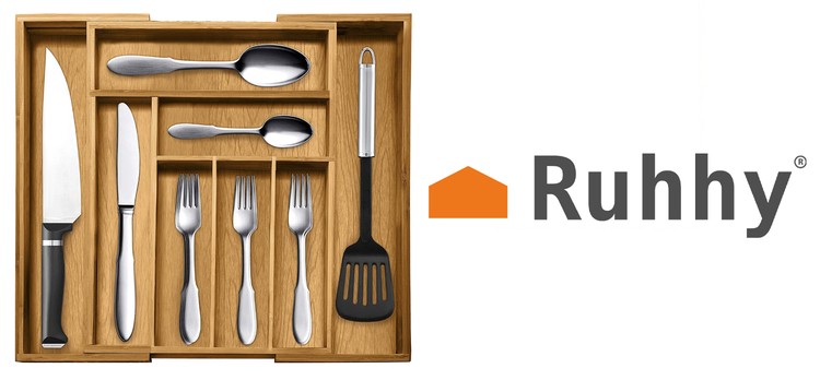 Ruhhy Wooden Cutlery Storage Tray for Drawers, Bamboo Cutlery Organizer with 6 to 8 Compartments (1)