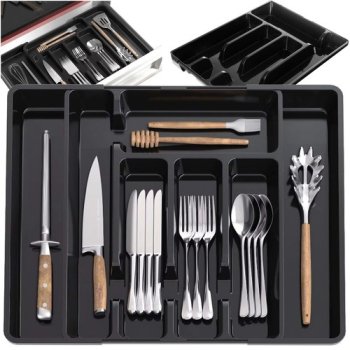 Expandable Cutlery Tray for Kitchen Drawer Ruhhy 24748, Black