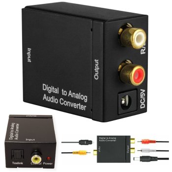 Digital to Analog Audio Converter Toslink SPDIF to 2x RCA Cinch, Black