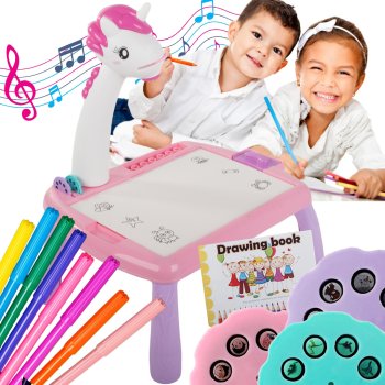 Children’s drawing projector with table and markers, pink