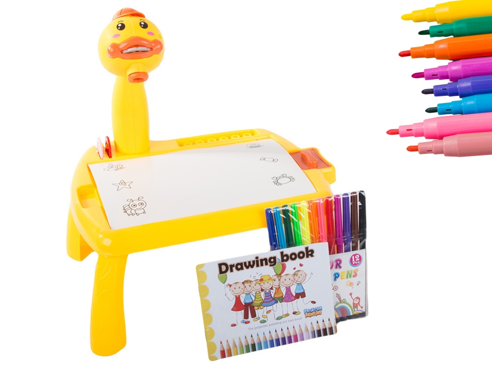 Children’s drawing projector with table, markers, yellow (0)