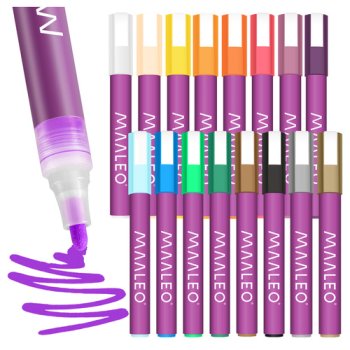 Acrylic Paint Pens Maaleo 16 pc Set for Rock Painting, Wood, Glass, Waterproof
