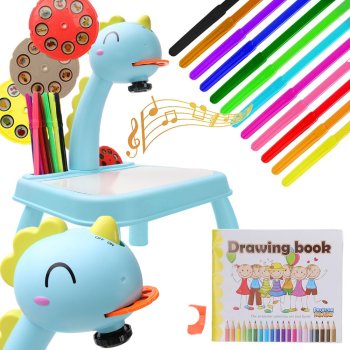 Children’s drawing projector with LED, table and accessories, blue