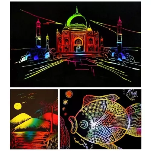 Set of Scratch-off Sheets with Wooden Stylus Sketch Art Papers (3)