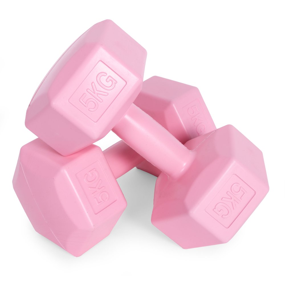 Hex Dumbbell Set 2x5 kg Hand Weights for Fitness ModernHome, Pink (3)