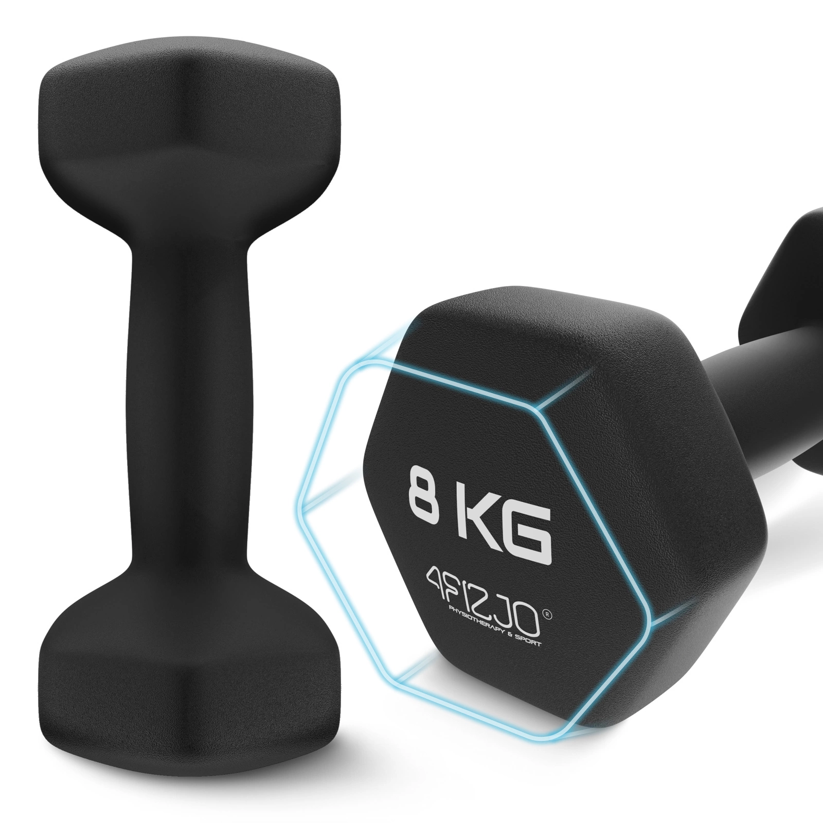 4FIZJO Hexagonal Cast Iron Dumbbells 2 x 8 kg (1)