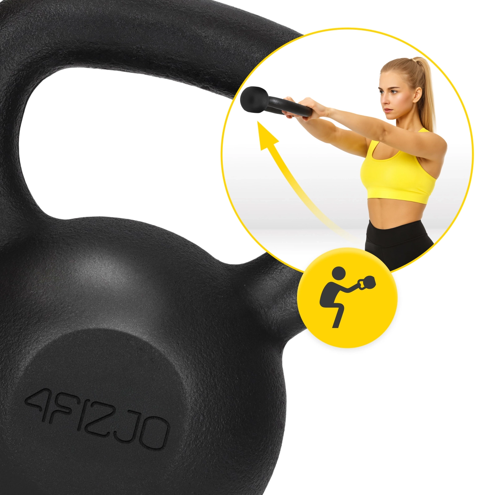 Cast Iron Kettlebell 20 kg 4FIZJO Strength Training, black (2)