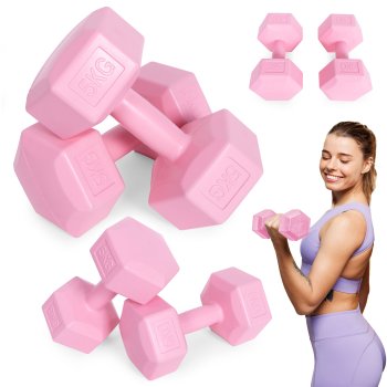Hex Dumbbell Set 2x5 kg Hand Weights for Fitness ModernHome, Pink